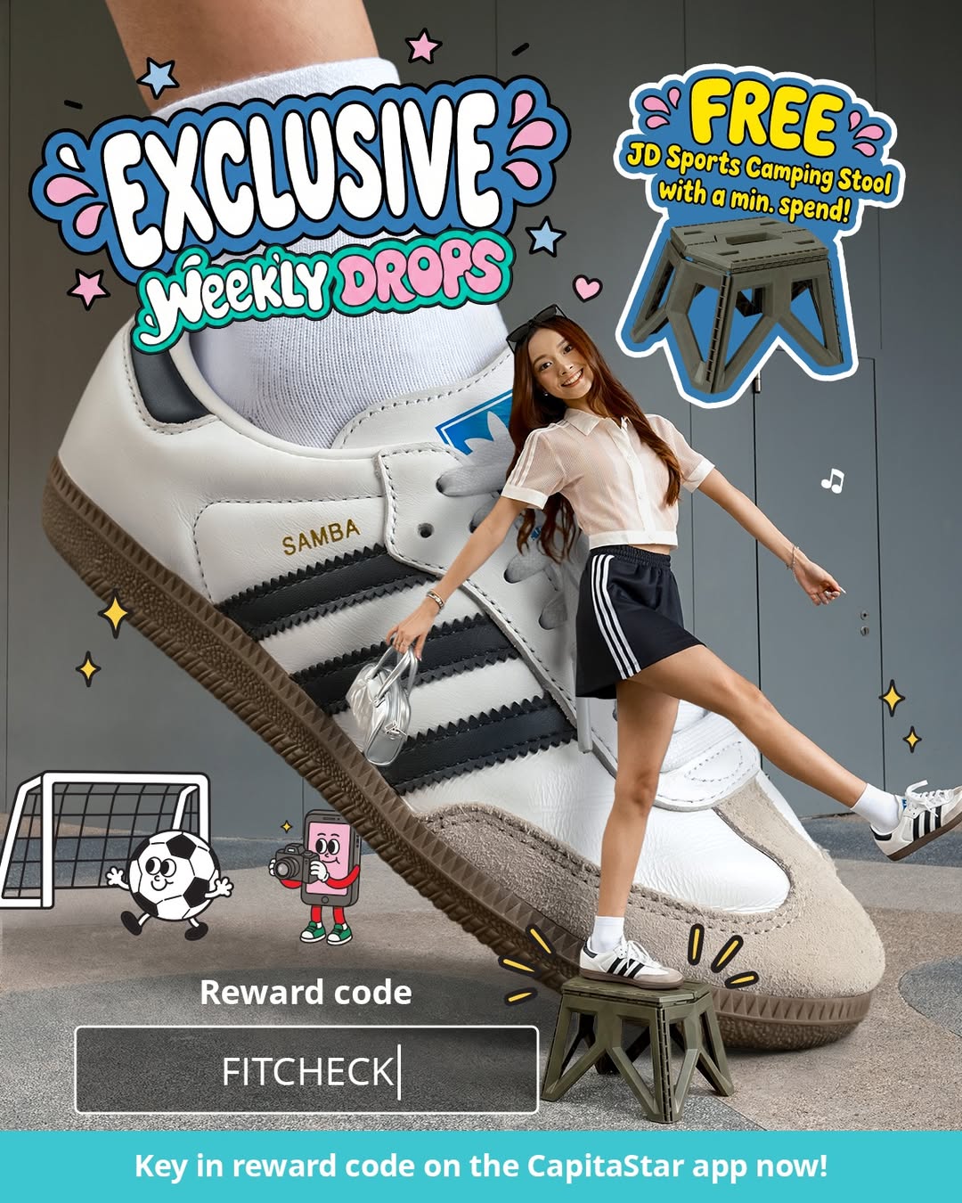 CapitaStar Ready Set Summer 2026 free JD Sports Camping Stool with reward code FITCHECK