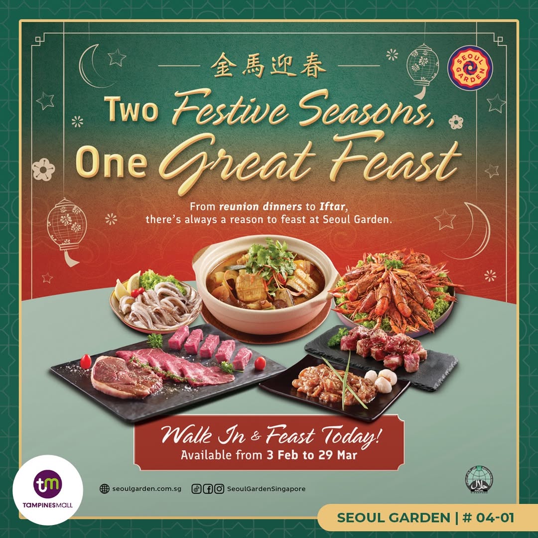 A festive spread featuring a variety of seasonal dishes at Seoul Garden Tampines Mall.