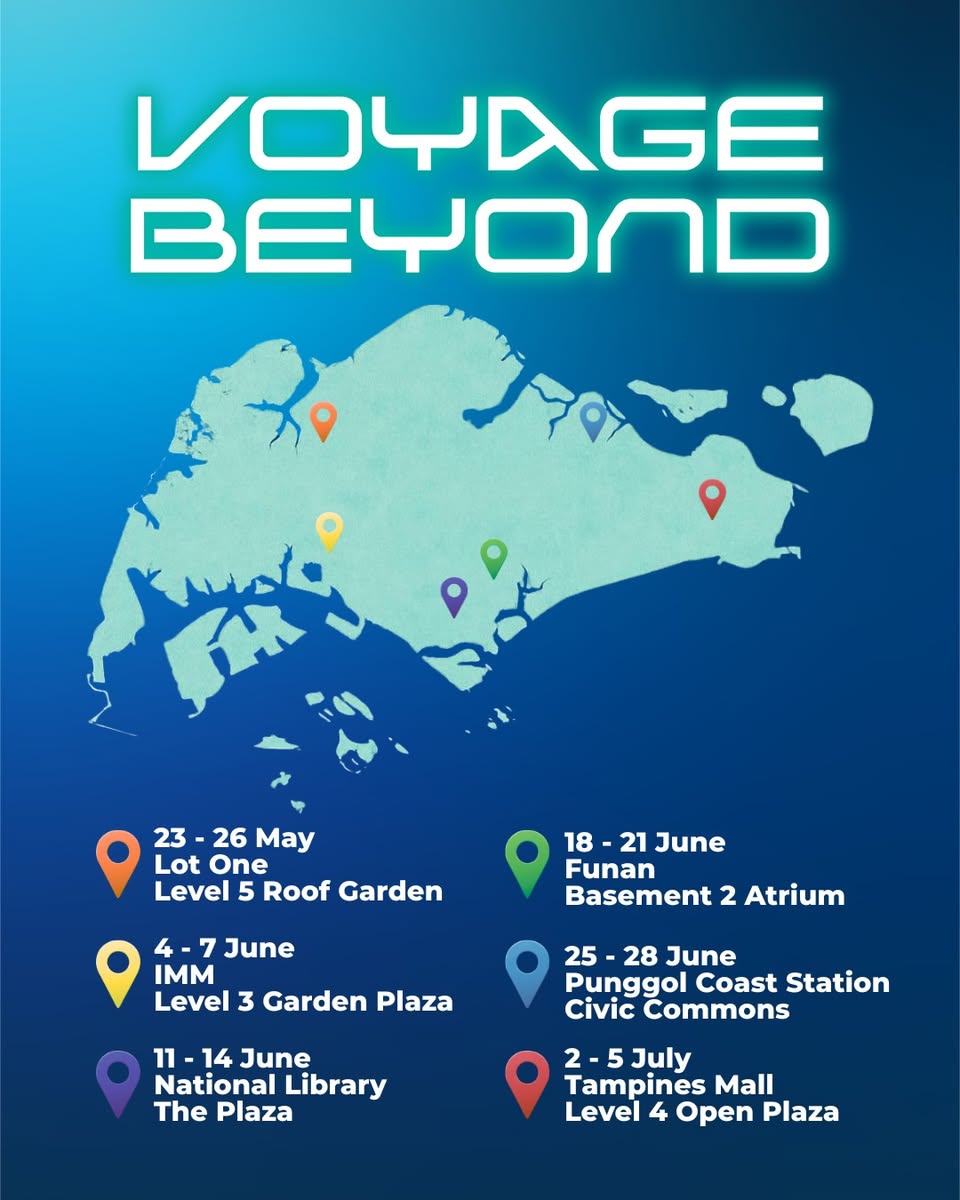 Voyage Beyond event map showing six mall locations and dates