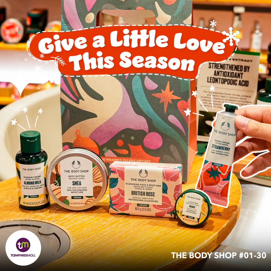 A collection of The Body Shop's festive body care products