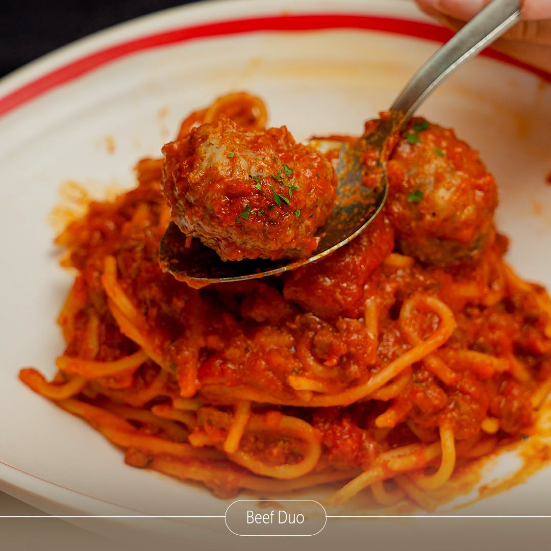 Beef Duo spaghetti with meatballs at PastaMania