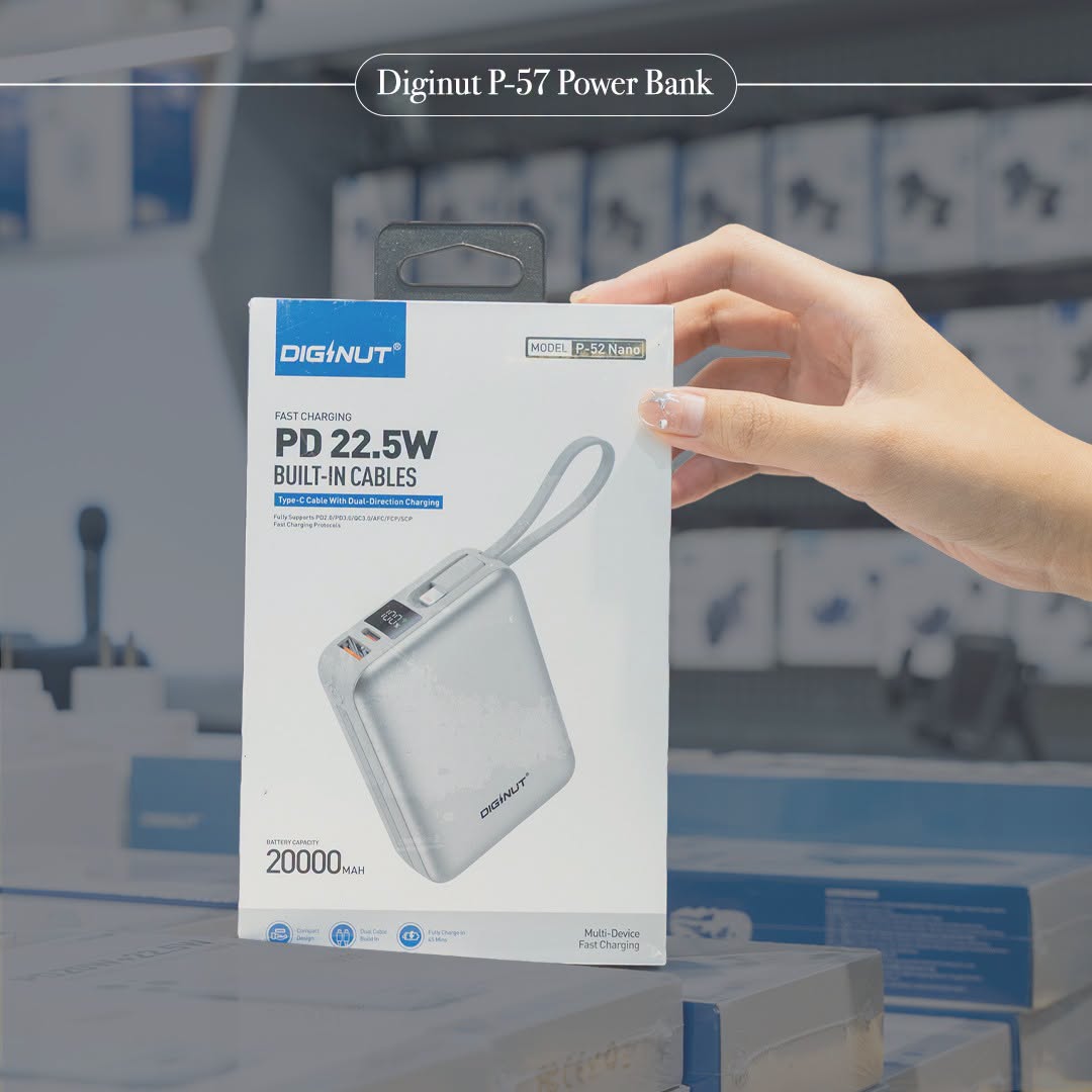 Diginut P-57 20000mAh power bank with built-in cables