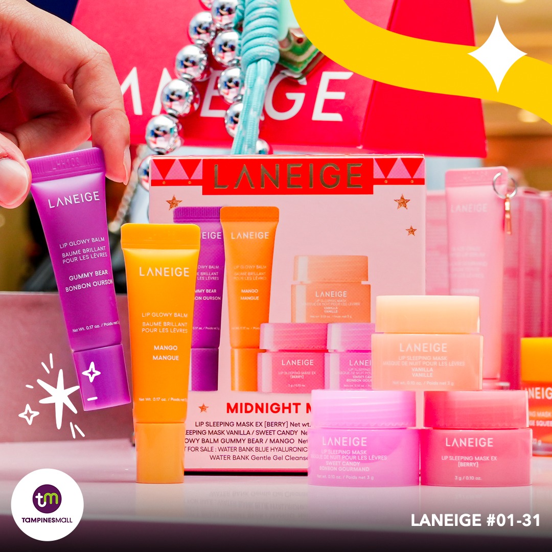LANEIGE Midnight Minis, a selection of nighttime skincare essentials in festive packaging