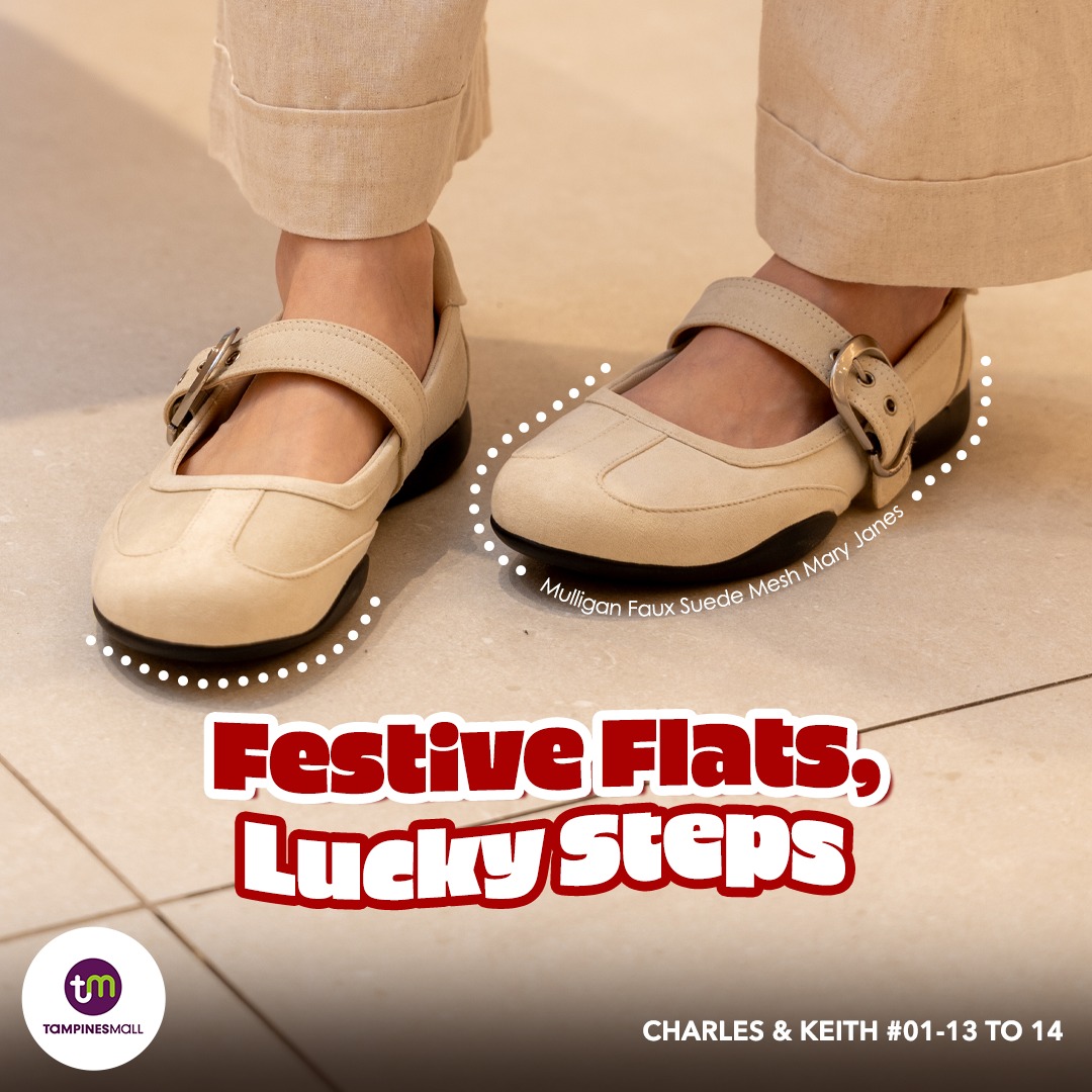 A pair of festive red Orinda Knot-Pearl Mary Jane Flats