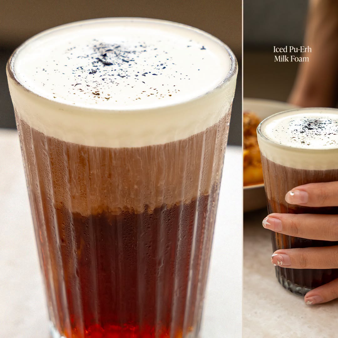 Iced Pu-Erh Milk Foam beverage at Lola's Cafe