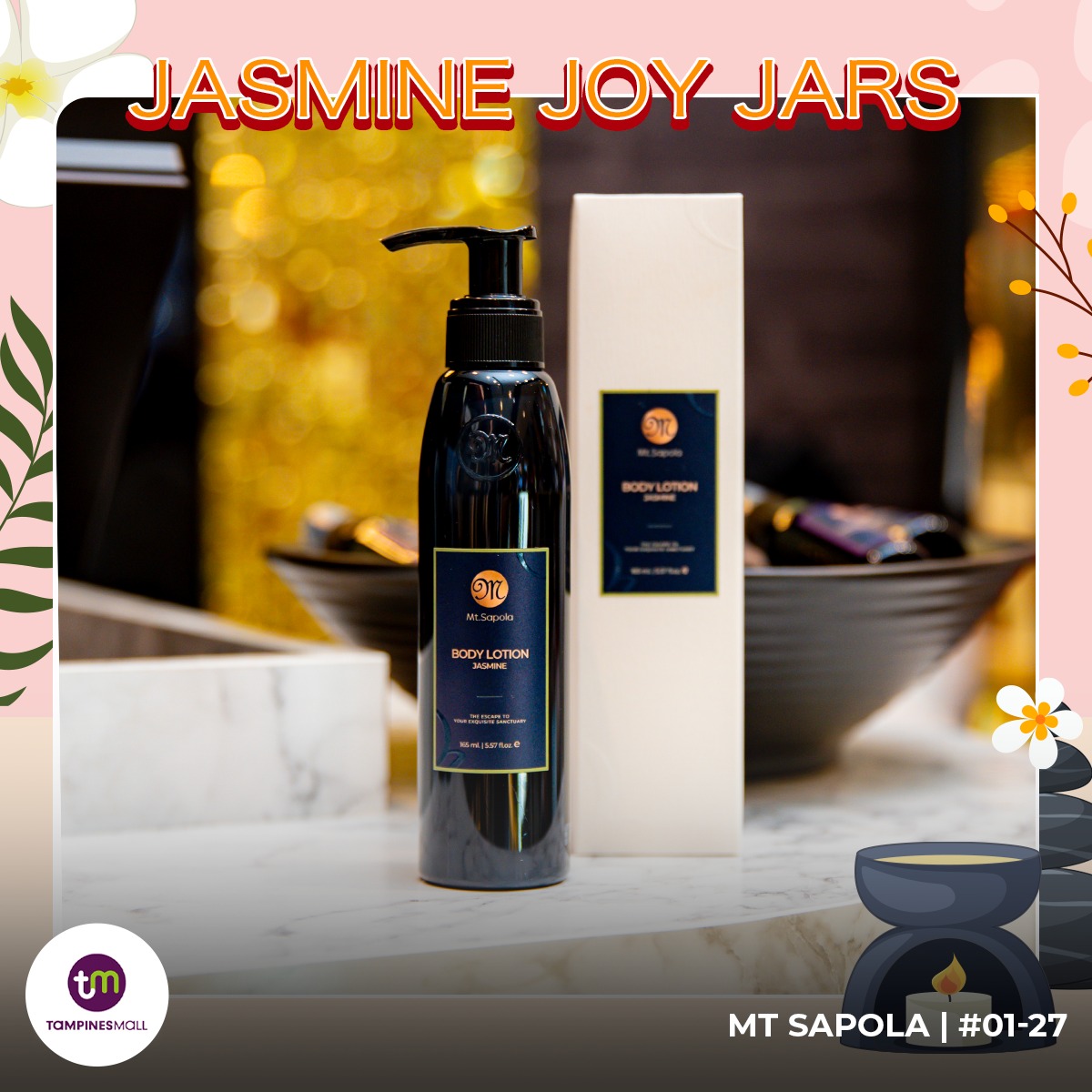 A collection of Mt.Sapola Singapore's luxurious jasmine-infused body care products.