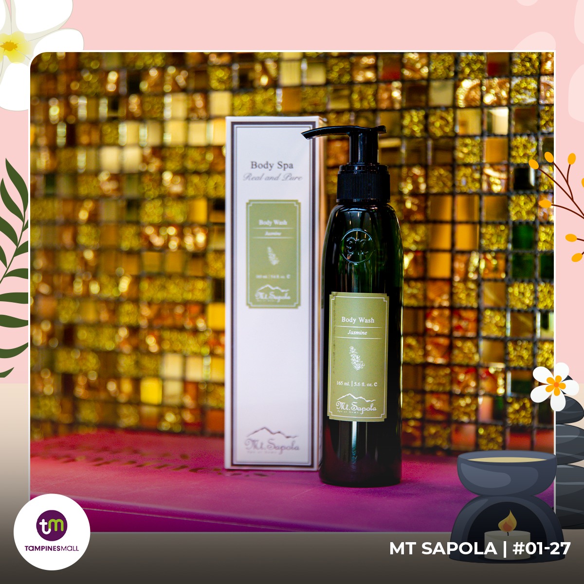 Jasmine-scented body wash or massage oil, promoting a tranquil bathing experience.