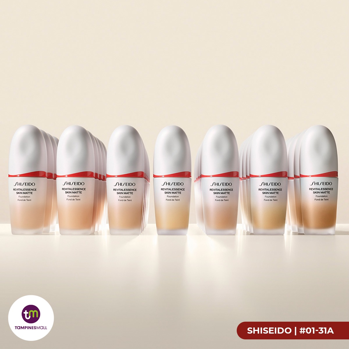 Curated display of Shiseido skincare and beauty products