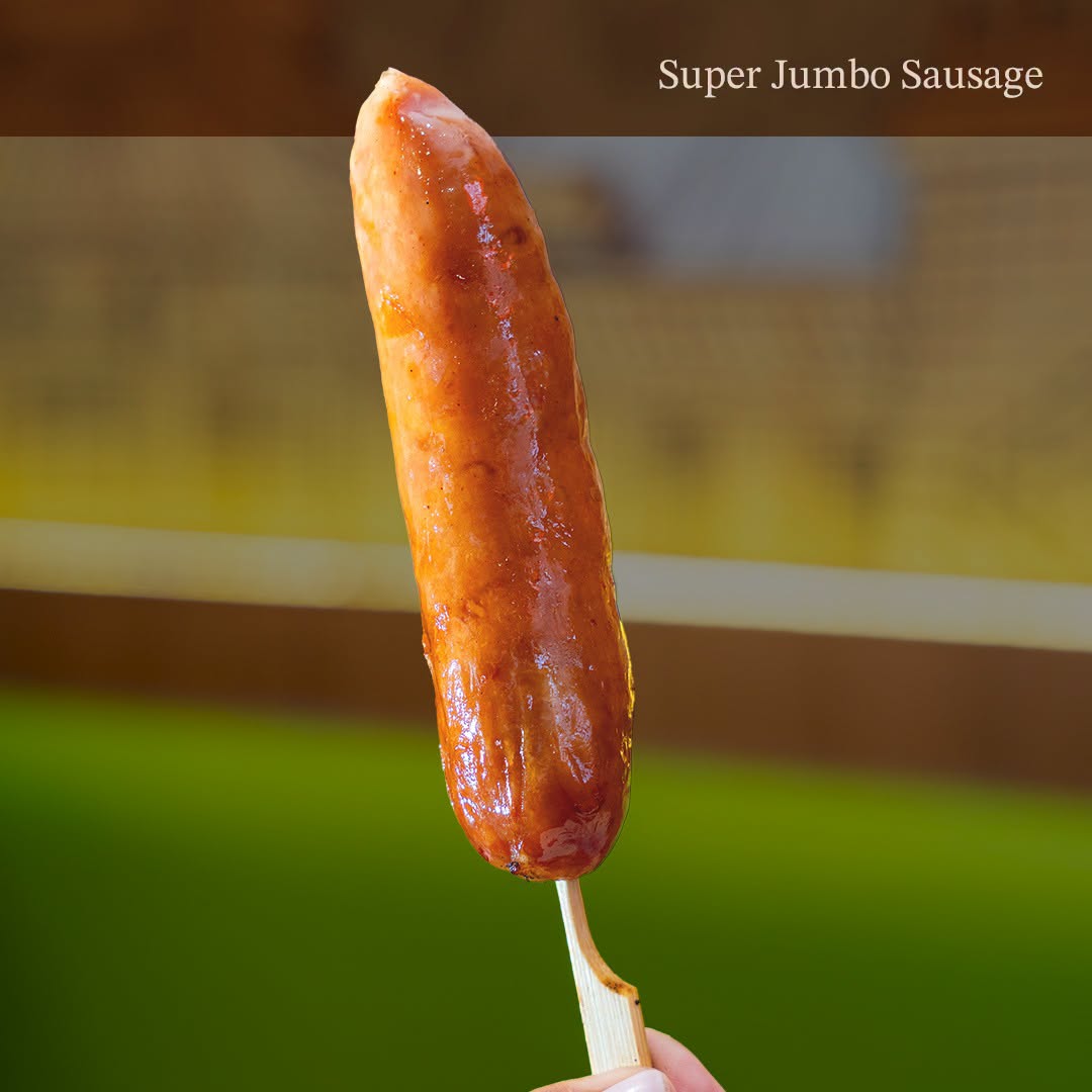 Super Jumbo Sausage on a skewer from TORI-Q