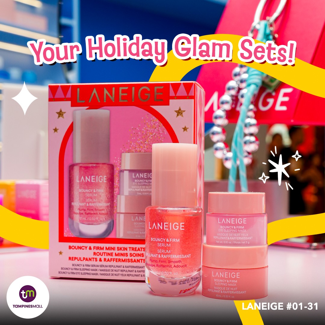 Close-up of a LANEIGE Bouncy & Firm Mini Skin Treats set, showcasing its contents