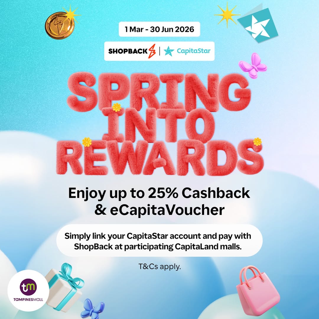 Spring promotional banner for CapitaLand Malls and ShopBack Pay rewards