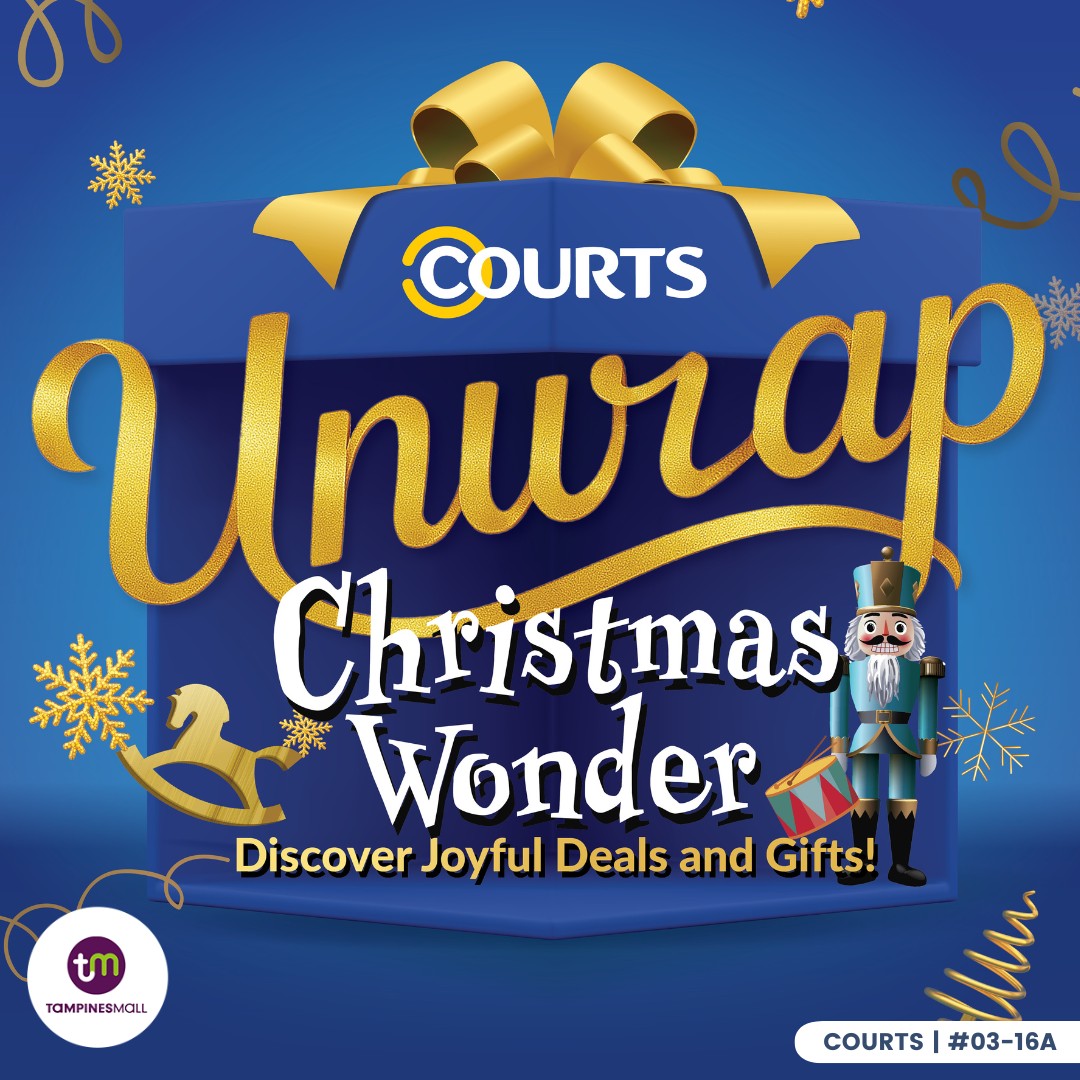 A festive display of electronics and home goods, perfect for Christmas gifting at COURTS.