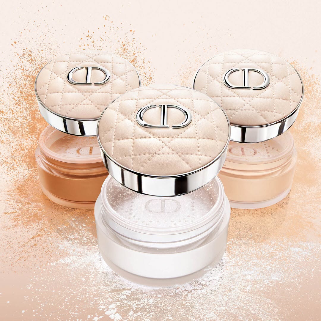 Four shades of Dior powder foundation with quilted CD logo lids