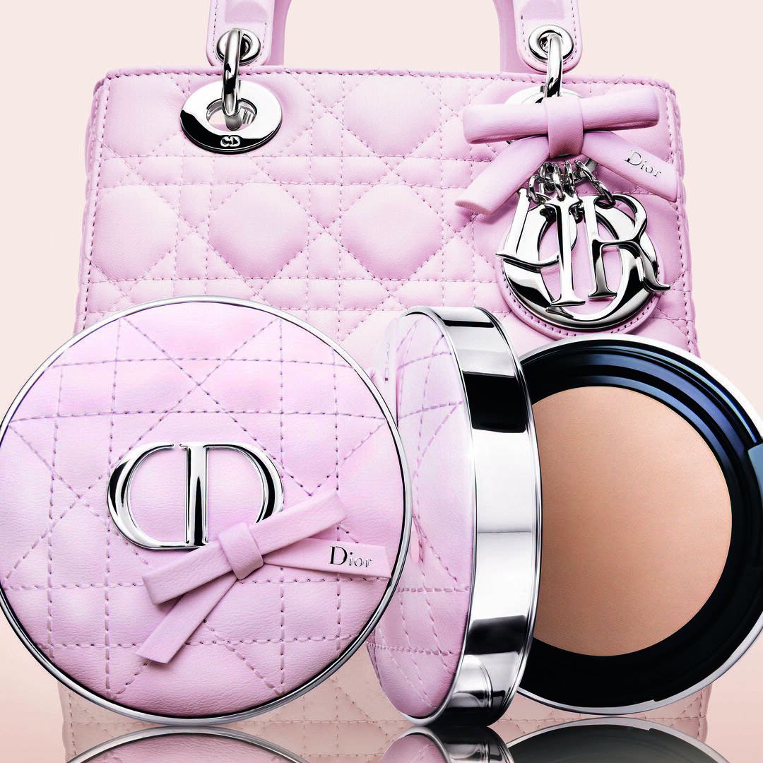 Dior Lady Dior handbag and pressed powder compact in pink quilted design