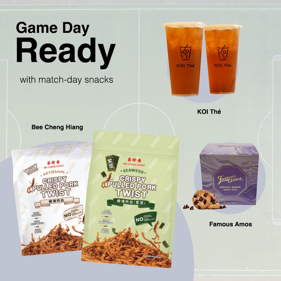 Game day snacks from Bee Cheng Hiang, KOI Thé, and Famous Amos at Tampines Mall