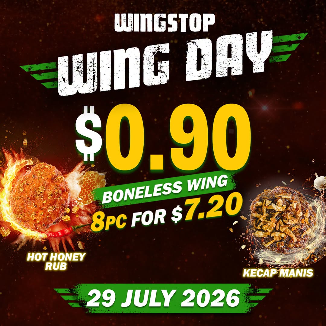 Wingstop Wing Day promotion at Tampines Mall, 8pc Boneless Wings for $7.20