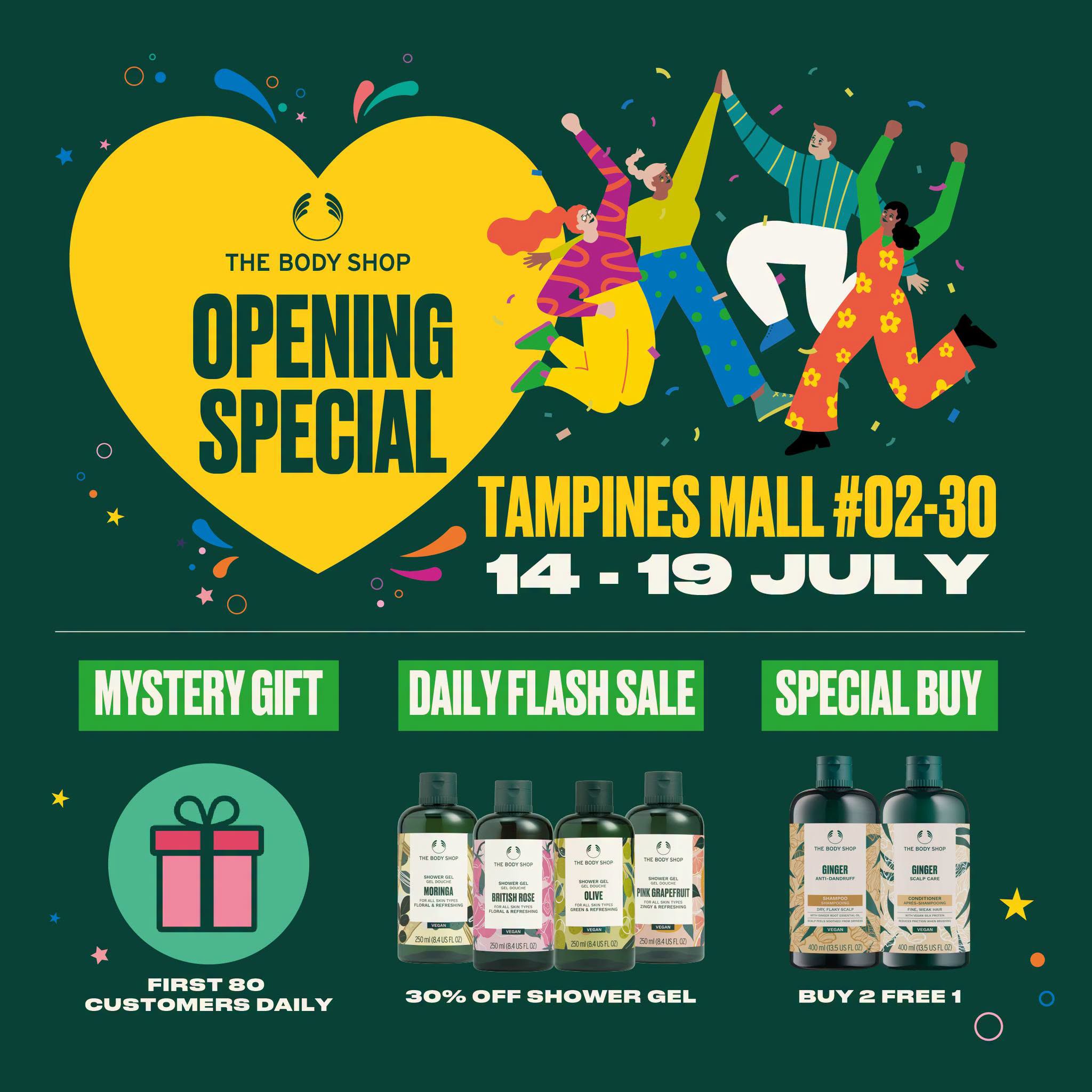 The Body Shop opening promotions at Tampines Mall