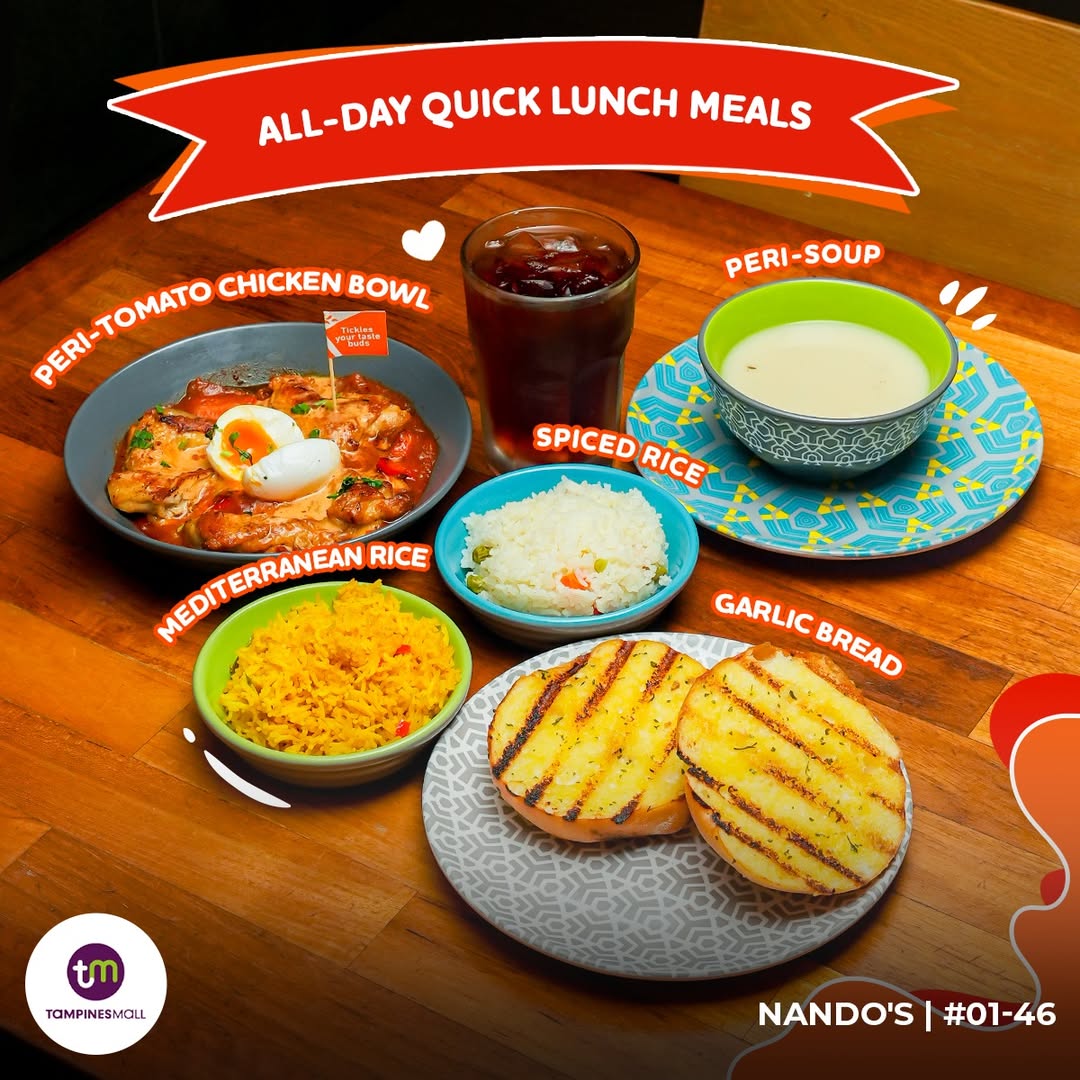 A flavorful PERi-Tomato Chicken Bowl from Nando's, served with a side dish.
