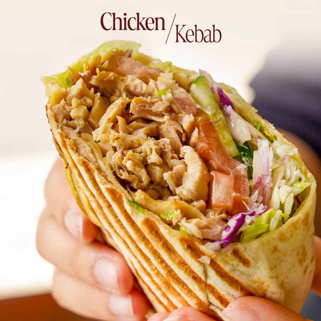 Chicken Kebab wrap cross-section at Stuff'd