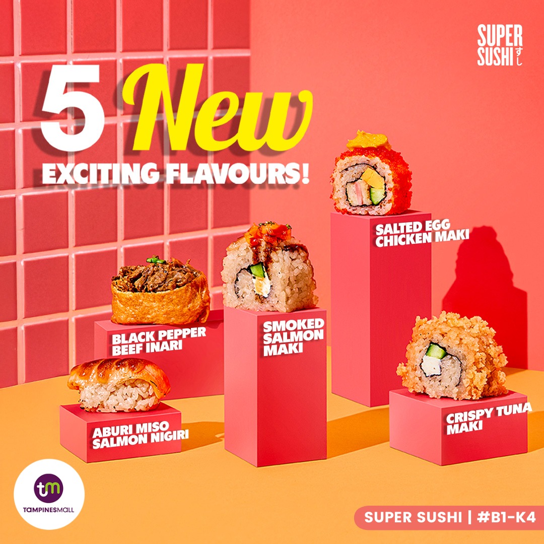 A vibrant selection of newly launched sushi rolls from SuperSushi, showcasing various ingredients and textures.