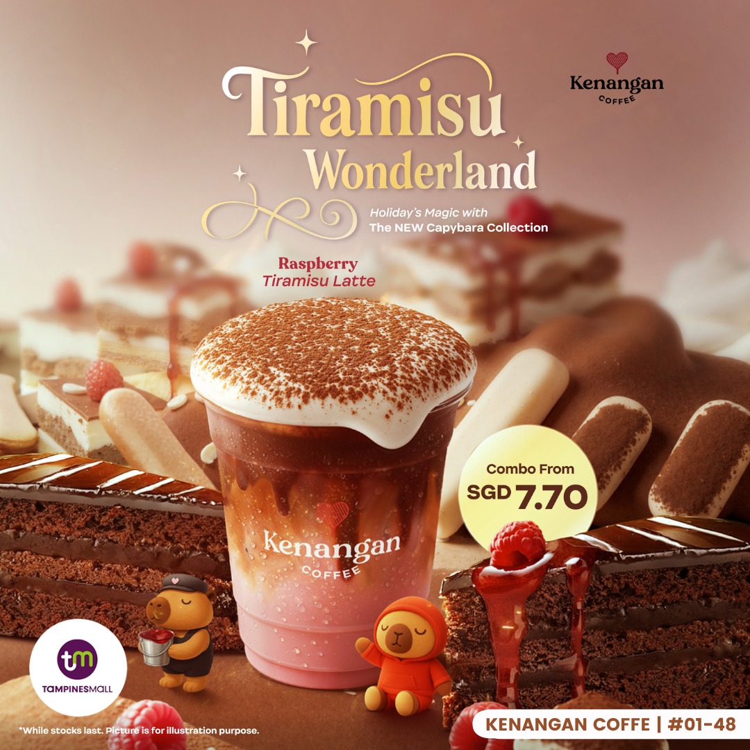 A close-up of Kenangan Coffee's Tiramisu Wonderland drink, possibly with a reusable Capybara straw.